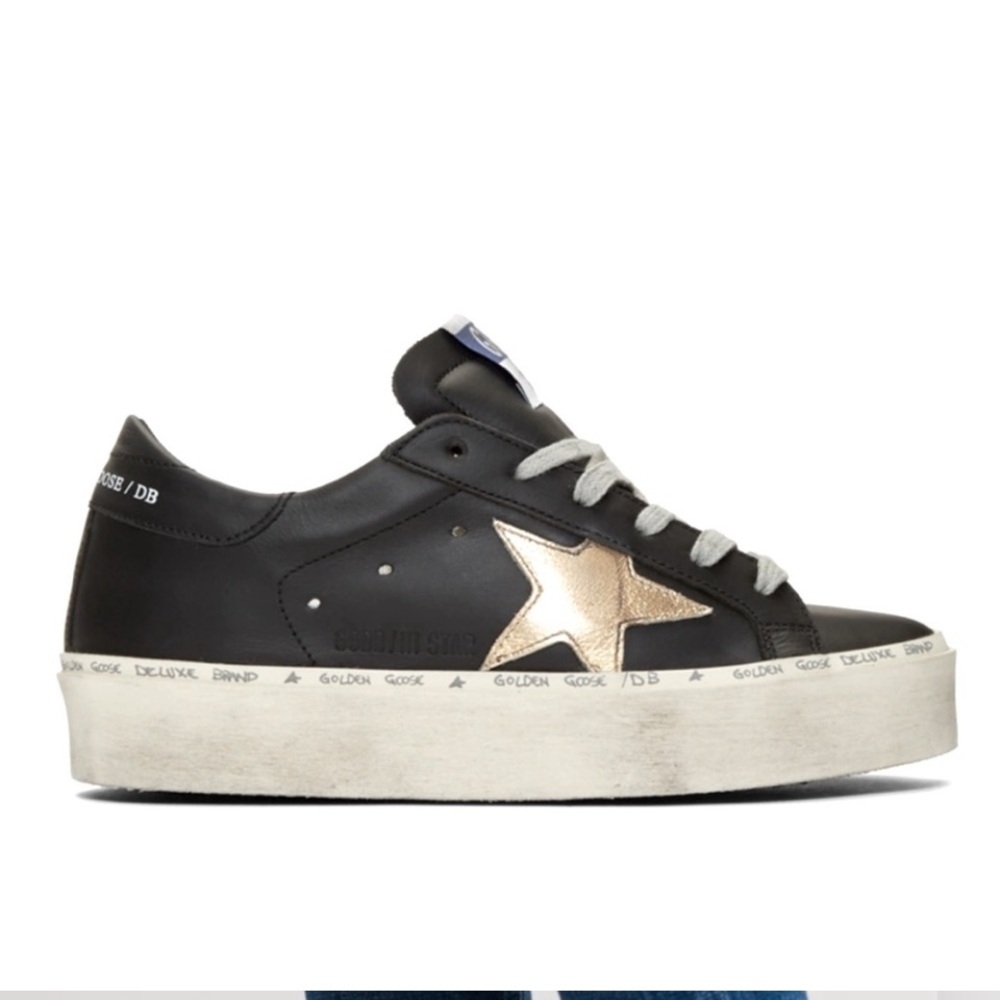 NWOT - Golden Goose Hi Star black with gold leather star size 36